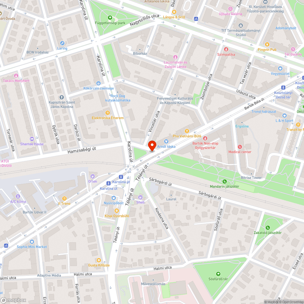 Hiányzó szemetes a Bartók Béla út és a Karolina út kereszteződésében lévő zöldterület sarkán bejelentés helye