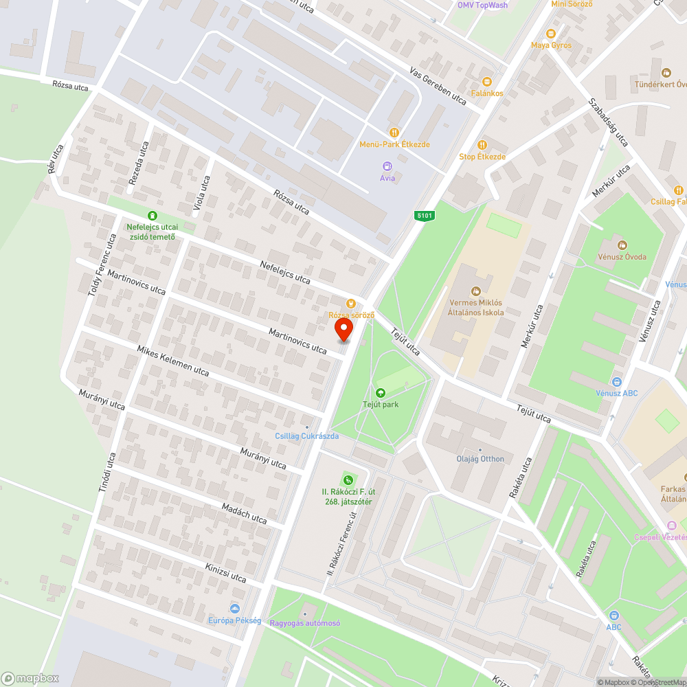 Kidöntött oszlop (II. Rákóczi Ferenc út - Martinovics utca) bejelentés helye