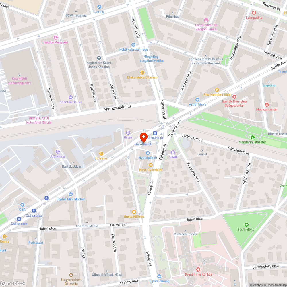 Graffiti a Karolina út villamosmegállóban bejelentés helye