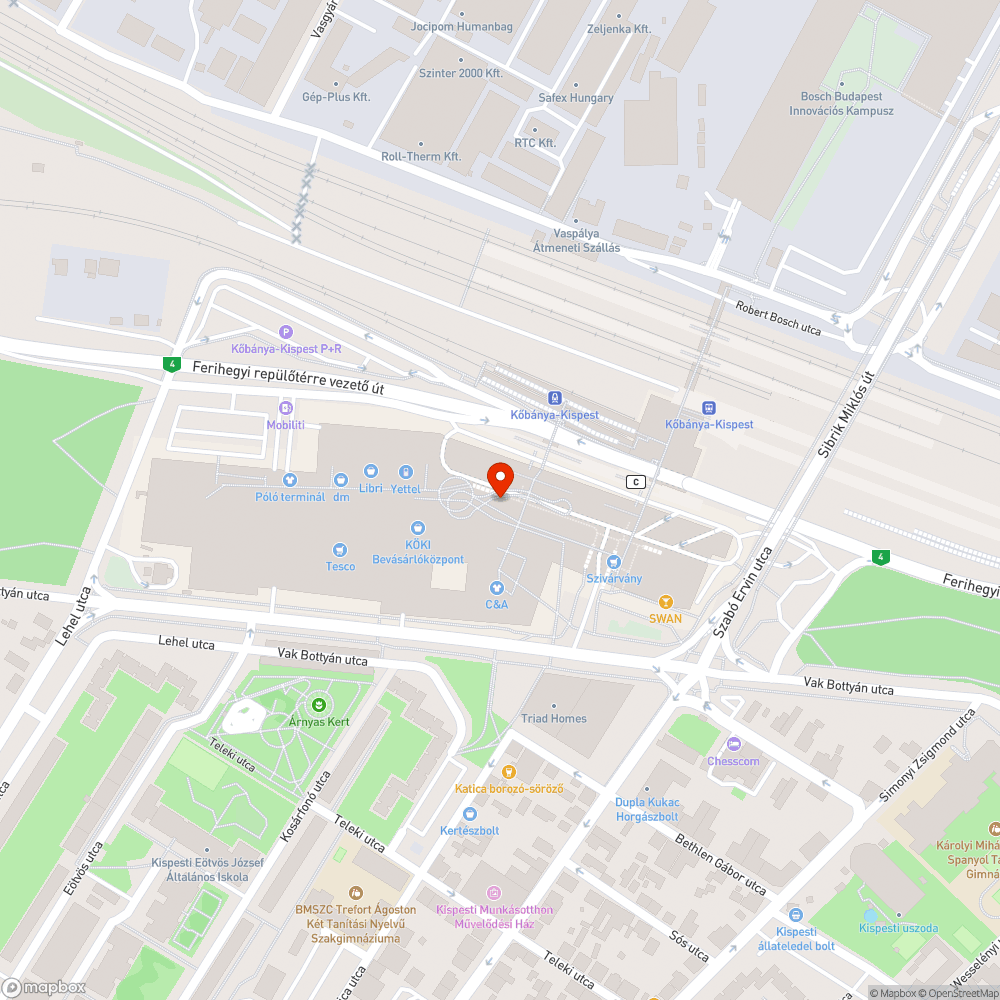 Megsüllyedt útfelület a Köki terminál buszvégállomáson bejelentés helye