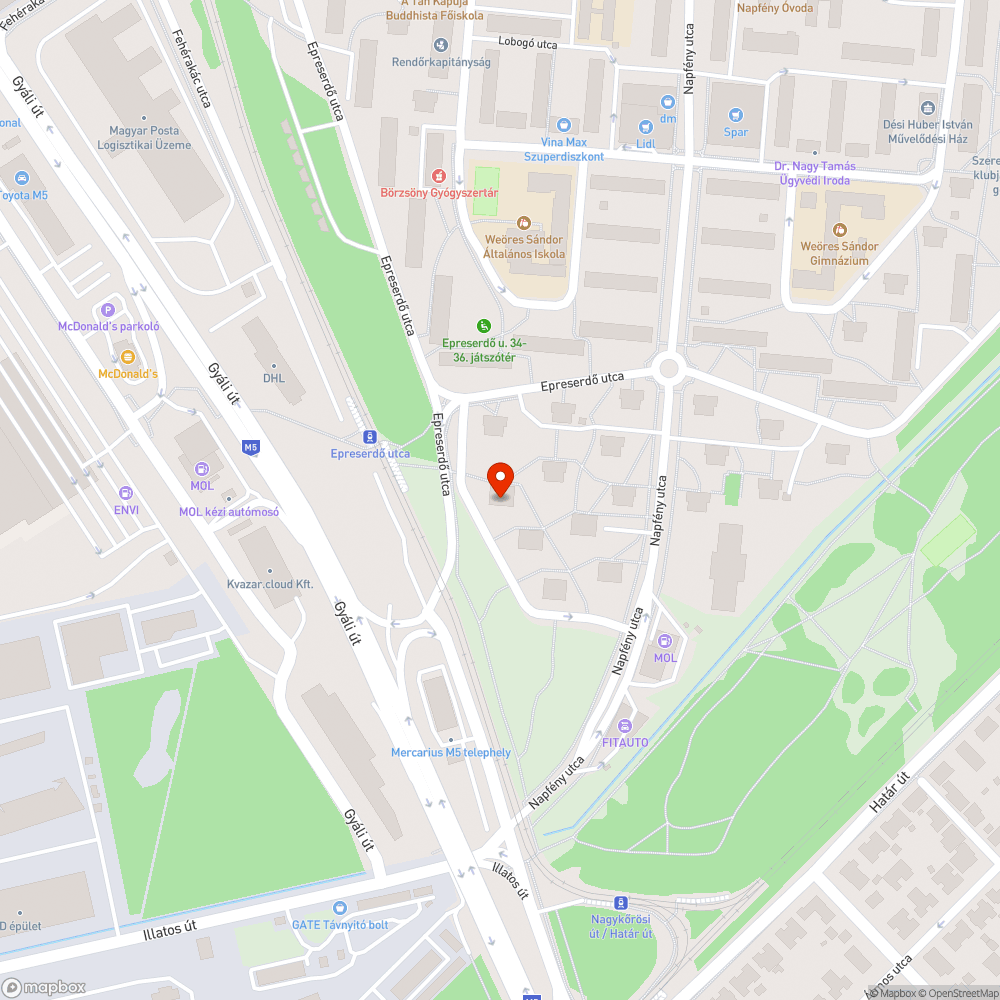 József Attila lakótelep szemét + gallyak (zöldhulladék) bejelentés helye