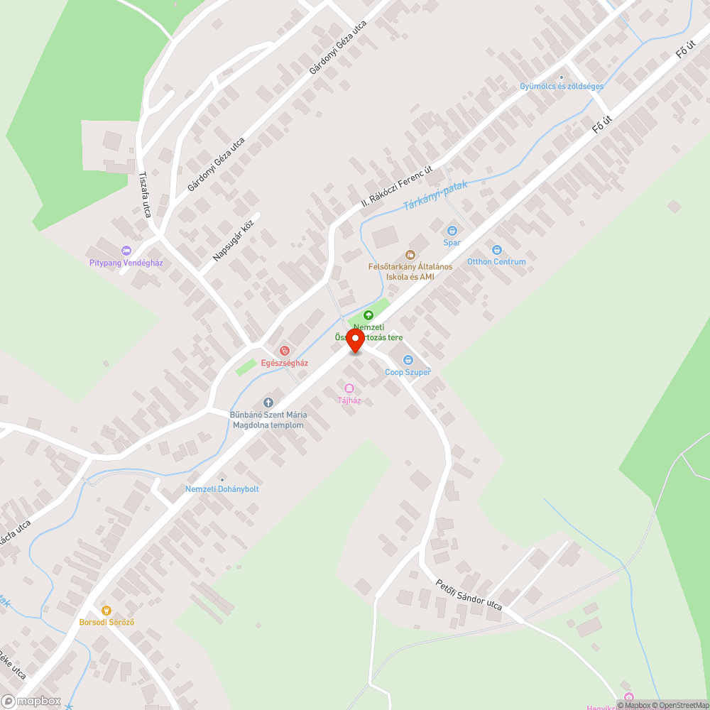 Felsőtárkány Fő úton nagy kátyú bejelentés helye