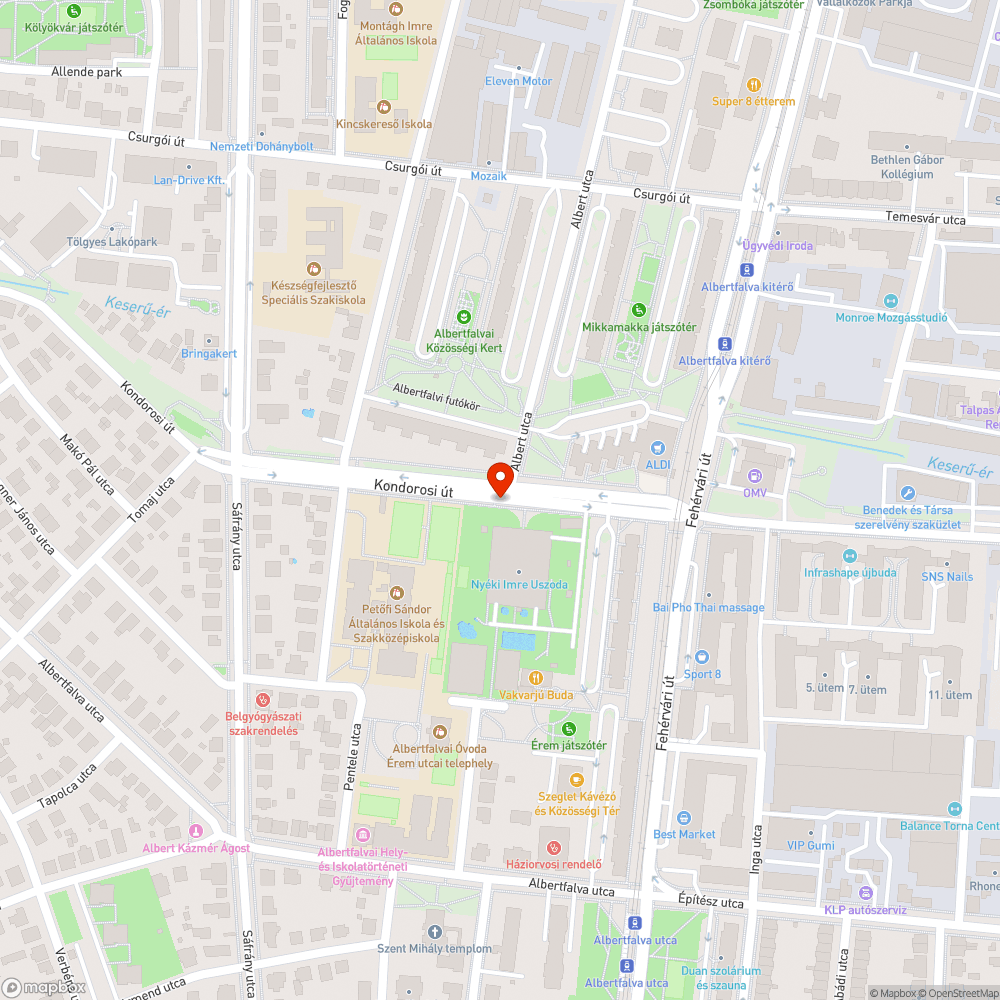 Kondorosi út kátyús útszakas bejelentés helye