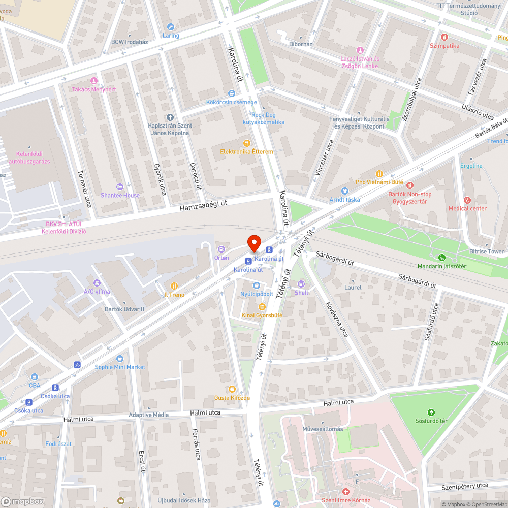 Összefirkált várók (Karolina út) bejelentés helye