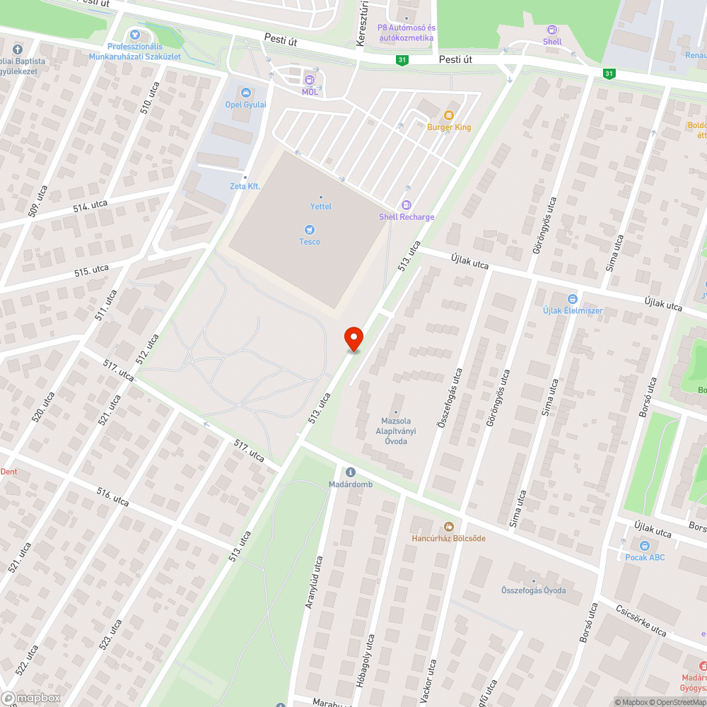 Kátyú bejelentés helye