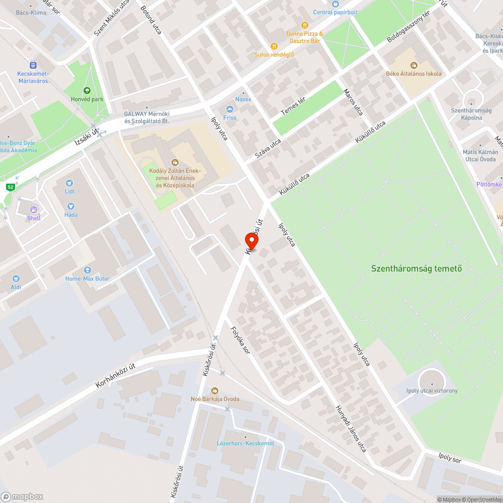 Kopott zebra és hiányzó útburkolati felfestések a Kiskőrösi úton bejelentés helye