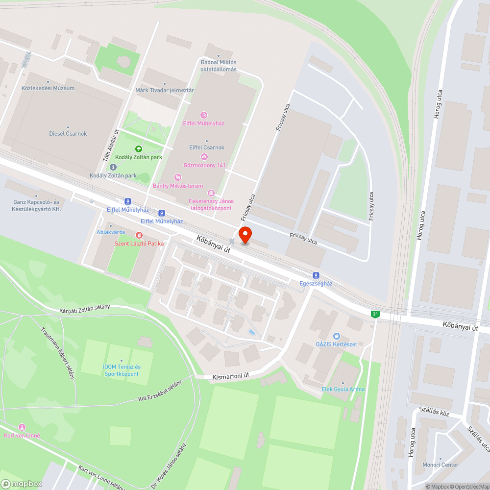 Kátyúk a Kőbányai úti kerékpárúton bejelentés helye