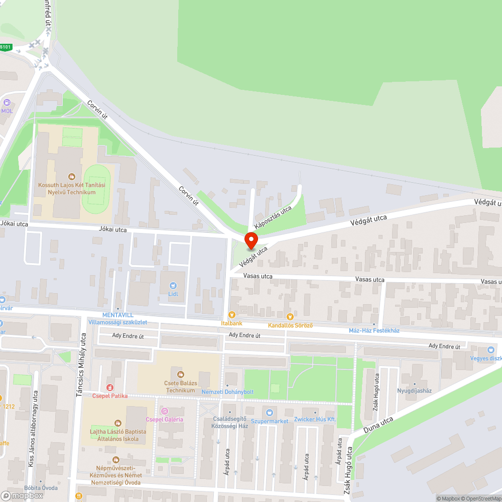 Csepel Corvin út - Védgát utca szemét bejelentés helye