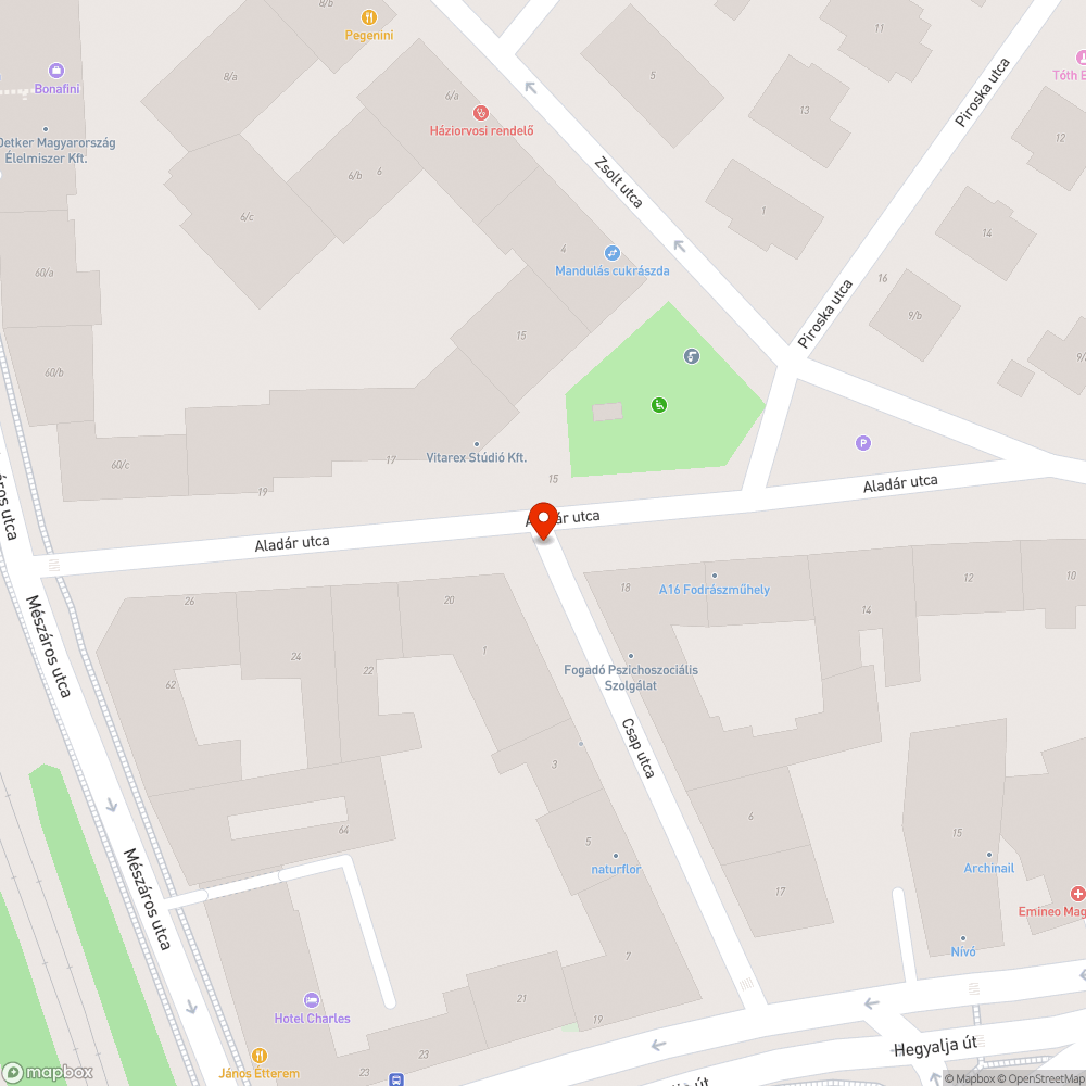 1016 Aladár utca és Csap utca kereszteződésében kérünk szintemelést a forgalom csillapítására. bejelentés helye