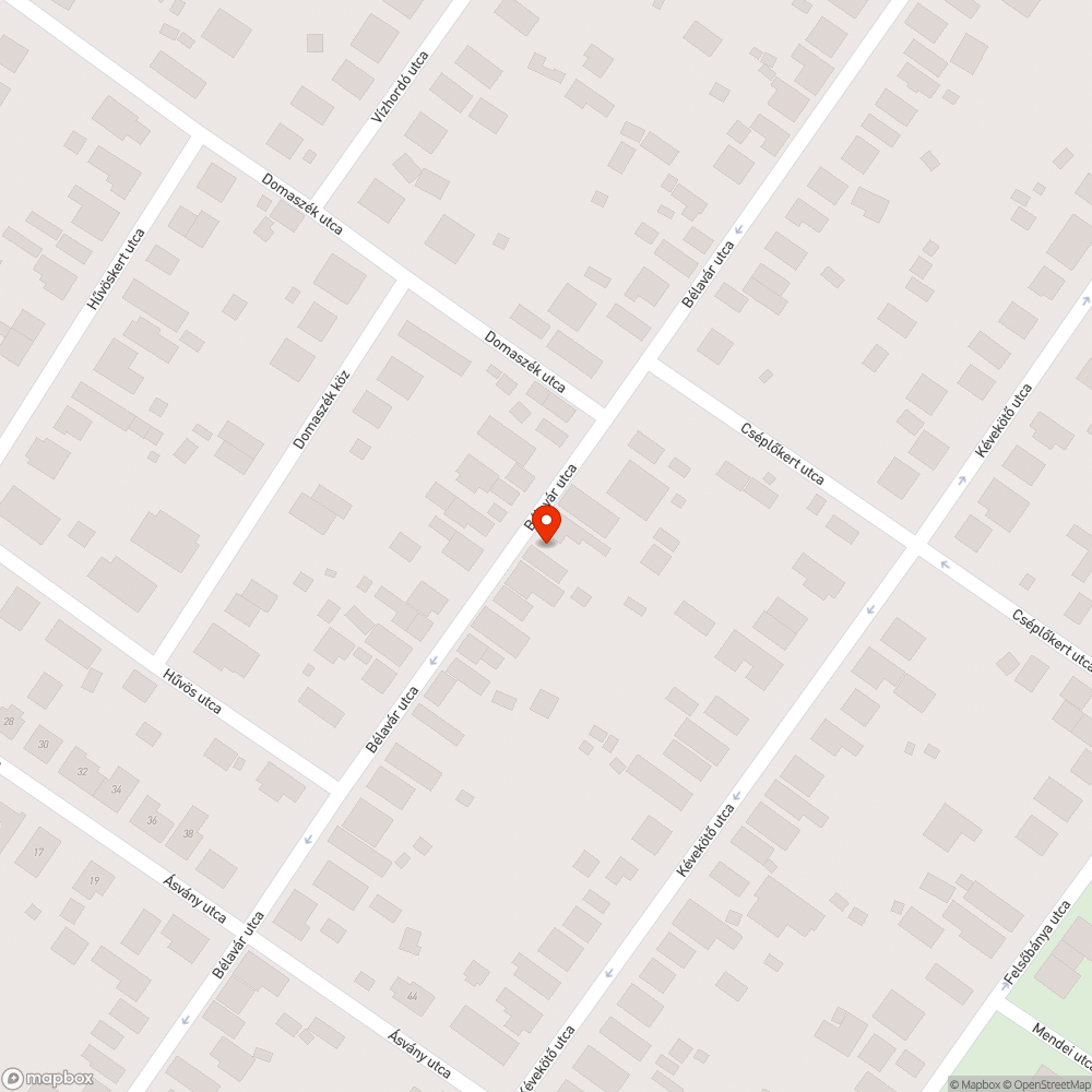 Bélavár utcai kátyúk bejelentés helye