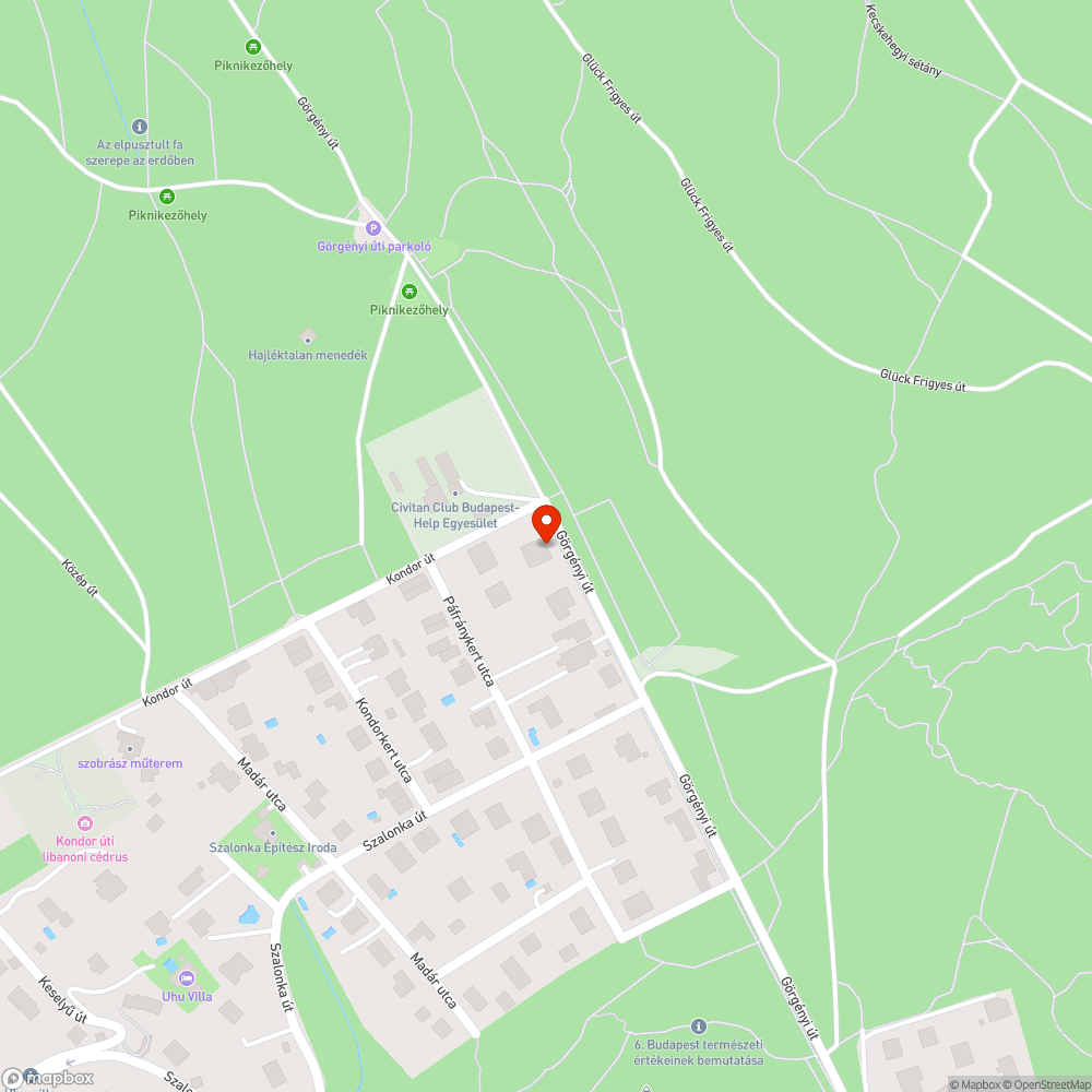 Mátyás Király Kertjében az erdei információs táblák javítása szükséges bejelentés helye