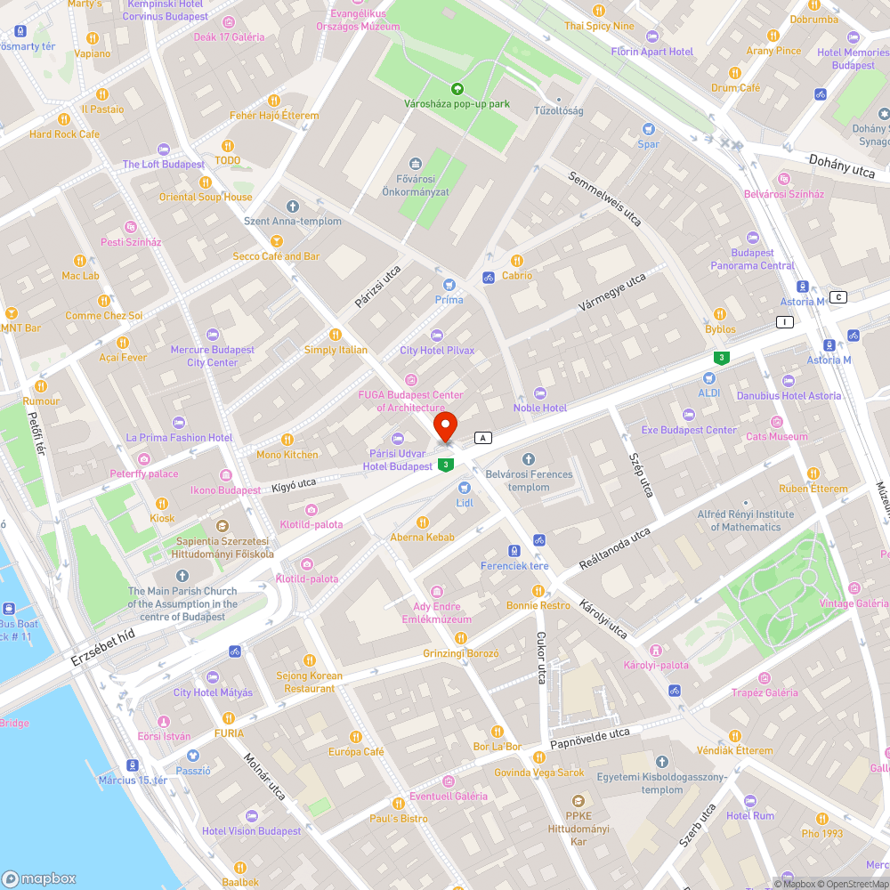 Elfordított táblák a Ferenciek tere - Petőfi Sándor utca torkolatban bejelentés helye