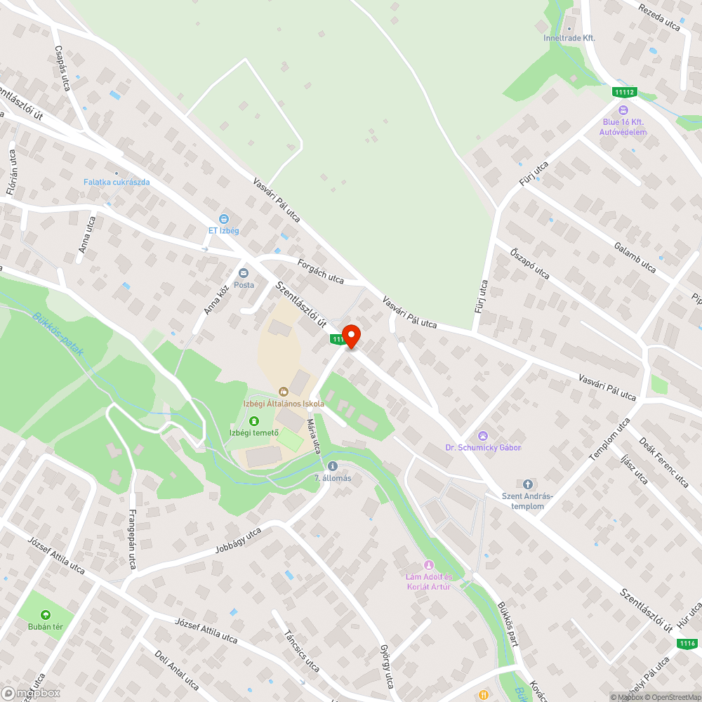 Szentlászlói úton felbontott útburkolat bejelentés helye