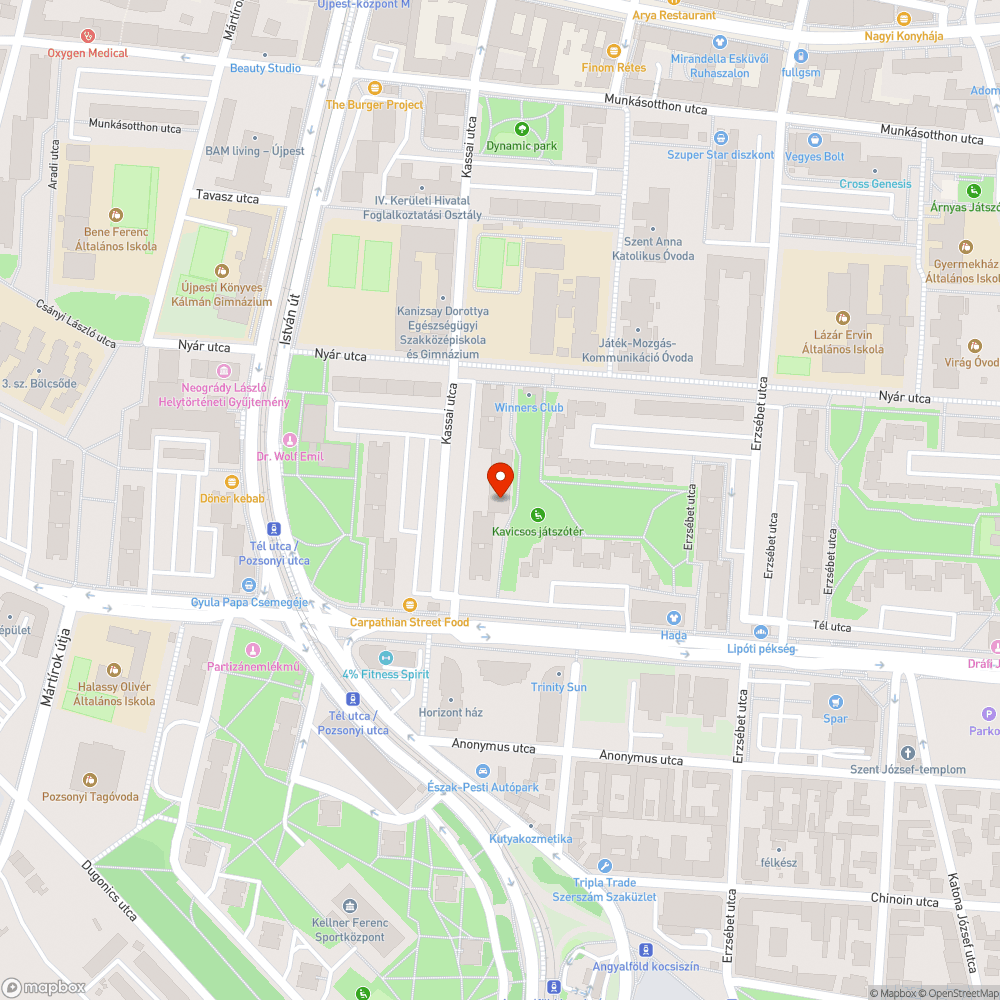 Kátyú a Kassai utcában bejelentés helye