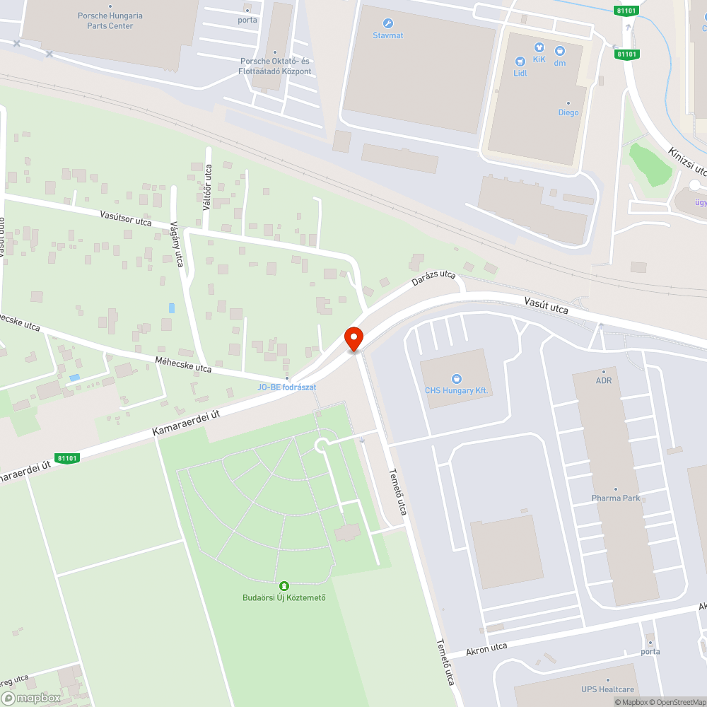 Kátyú a Raktárvárosi úton bejelentés helye