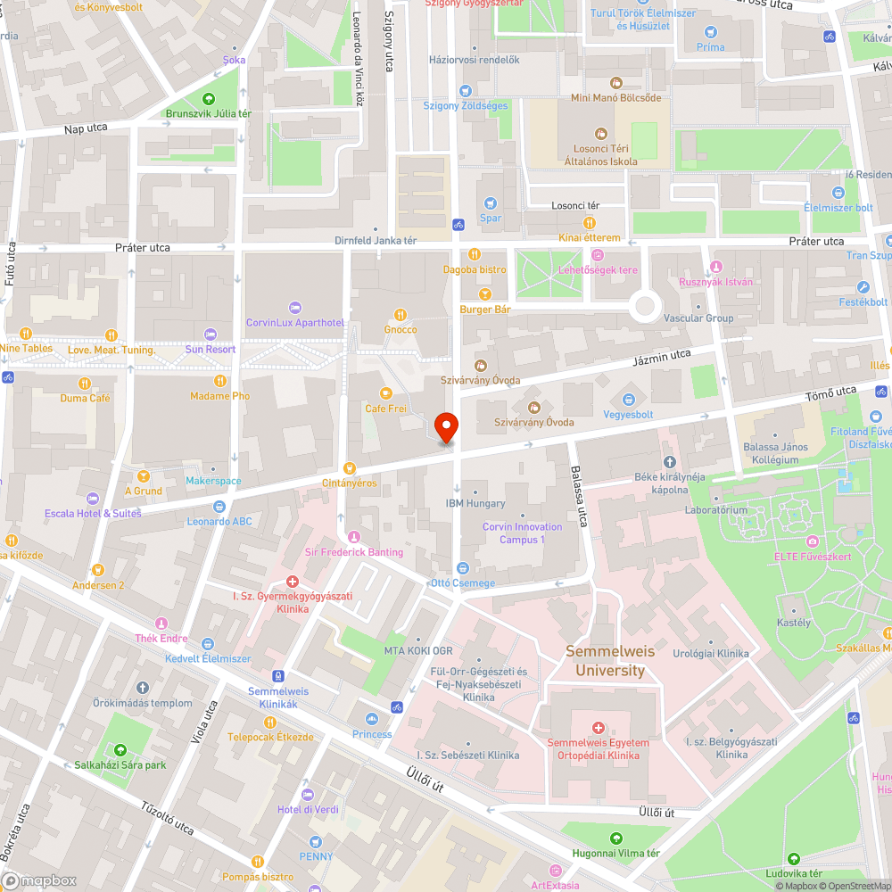 Problémás jobbkezes utca(Szigony u.-Tömő u. kereszteződés) bejelentés helye