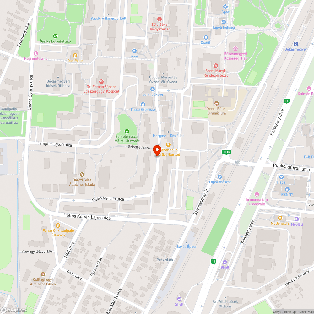 Pablo Neruda utca 7.-nél nagy kátyú bejelentés helye