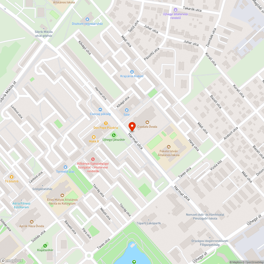 Kiszáradt fa - Harmat utca (óvoda udvarán) bejelentés helye