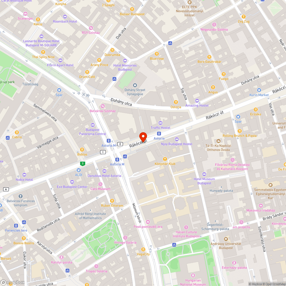 Astoria: buszmegálló telehányva bejelentés helye