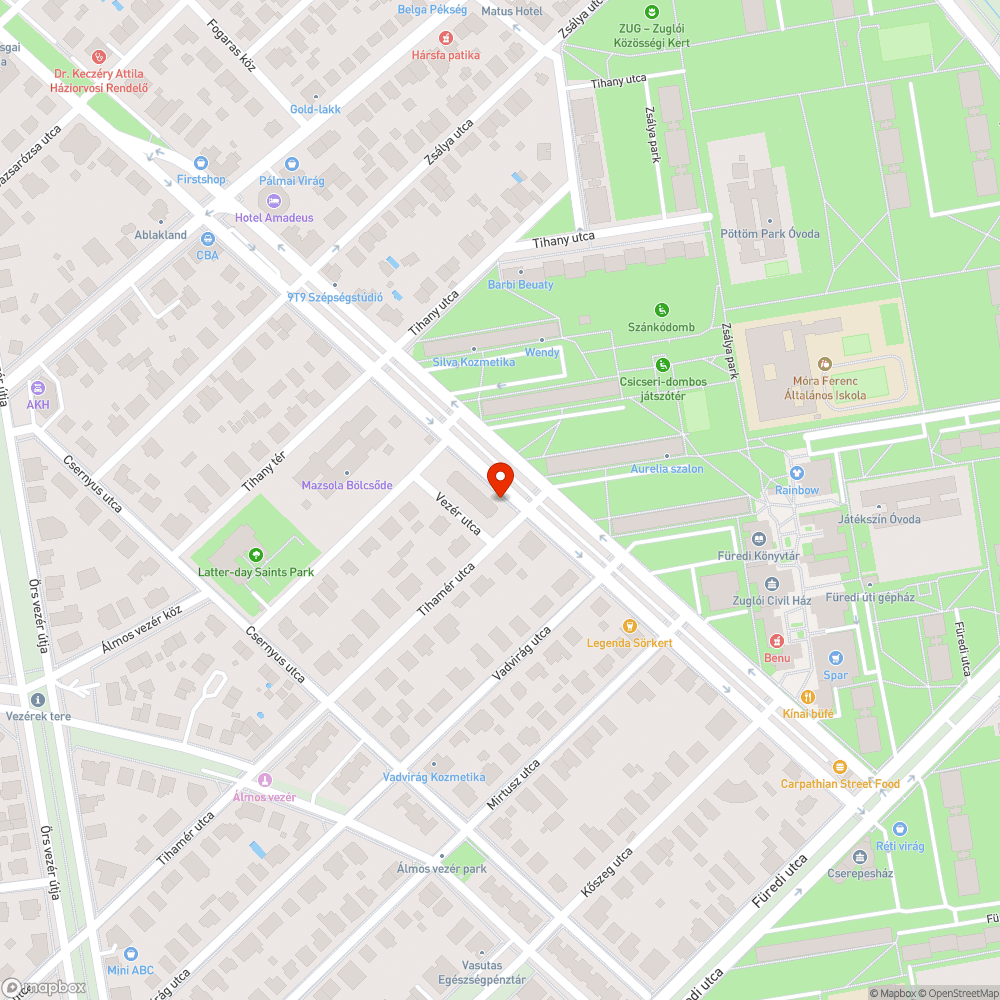 Elhanyagolt füves rész a Vezér u. - Tihamér u. sarkán bejelentés helye