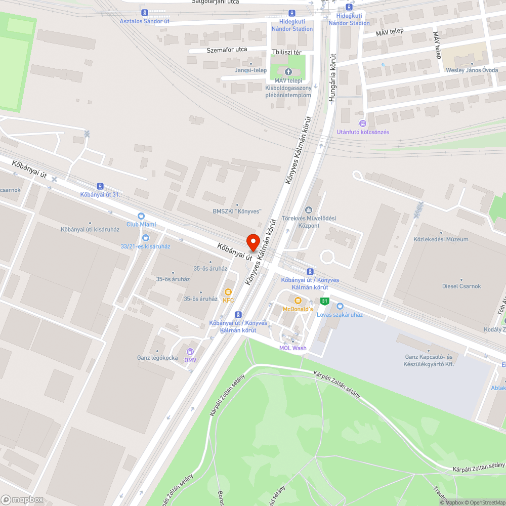 Nyikorgó villamoscsukló bejelentés helye