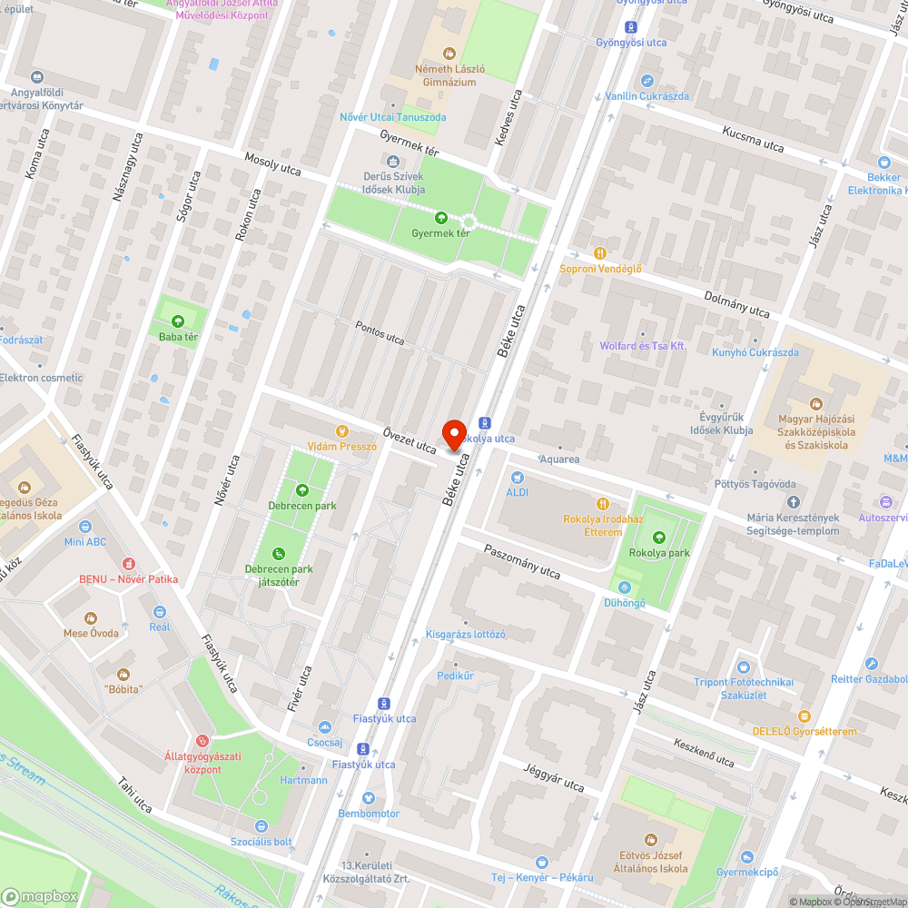 Kiszáradt fák a Béke úton az Aldinál bejelentés helye