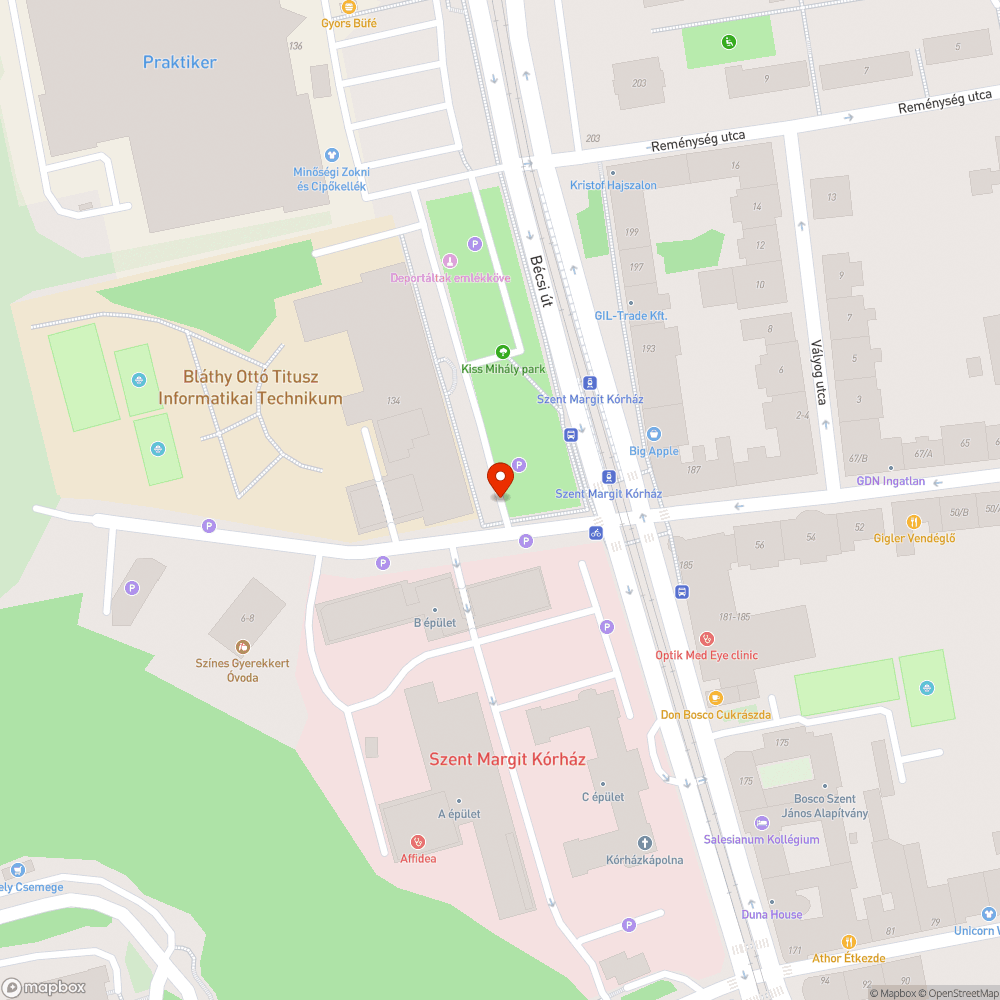 Kátyú a Margit kórház előtt bejelentés helye