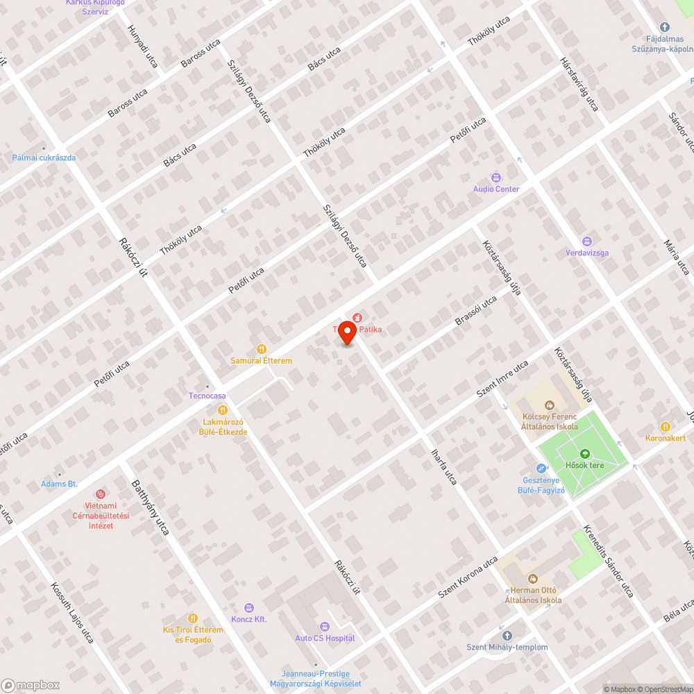 Széttört csőkorlát (Torony patika) bejelentés helye