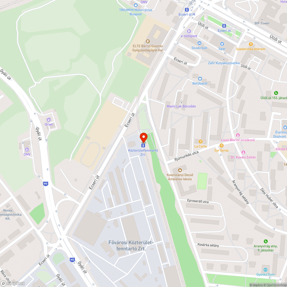 Közterületfenttartó Zrt. villamosmegálló bejelentés helye