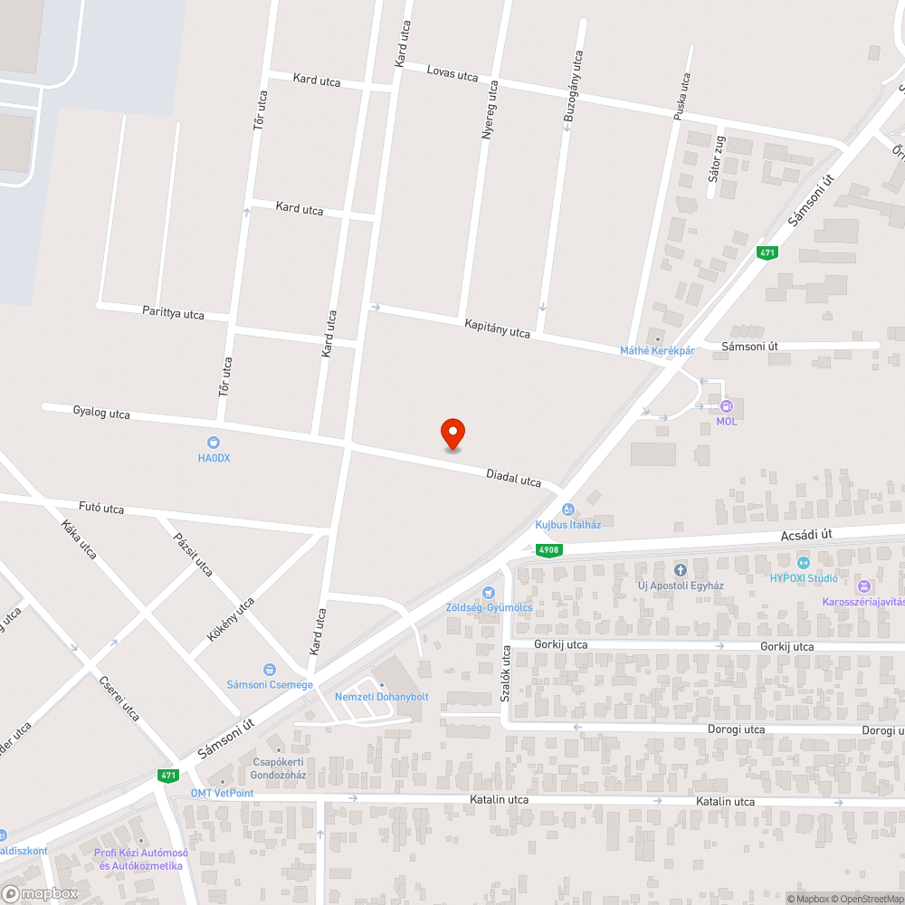 Fél éves nagymértékű kátyu a Diadal utca közepén. bejelentés helye