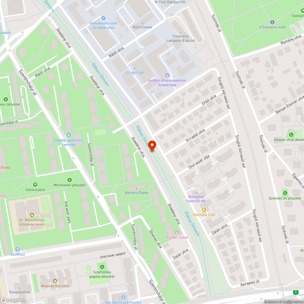 Kátyúk a Rákos-patak melletti kerékpárúton bejelentés helye