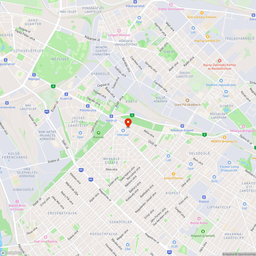 Félig kidőlt korlát Kispesten, az Üllői út 170 számnál. bejelentés helye