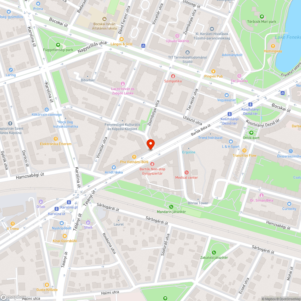 Bartók Béla út 89. járdahiba bejelentés helye