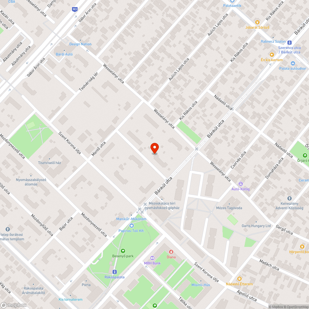 Vasutaskert utca 6. szám előtti eltört fa bejelentés helye