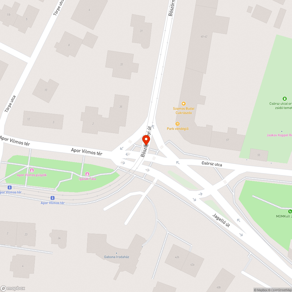 Kátyús villamospanel, botlásveszélyes gyalogosátkelő bejelentés helye