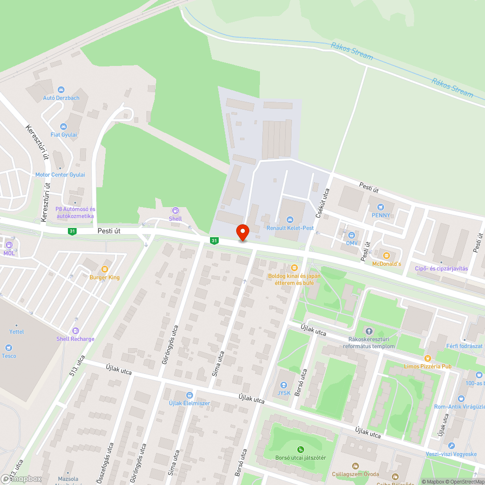 Pesti út-Csékút rutca csomópont sávkiosztása bejelentés helye