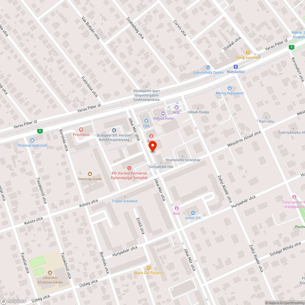 Jókai Mór utca kátyúk bejelentés helye