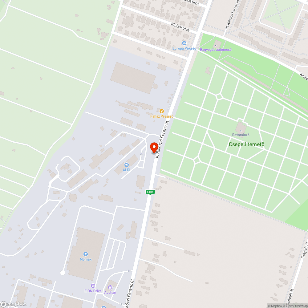 II. Rákóczi Ferenc úti kátyúk (Klapka utca - Lámpás utca) bejelentés helye