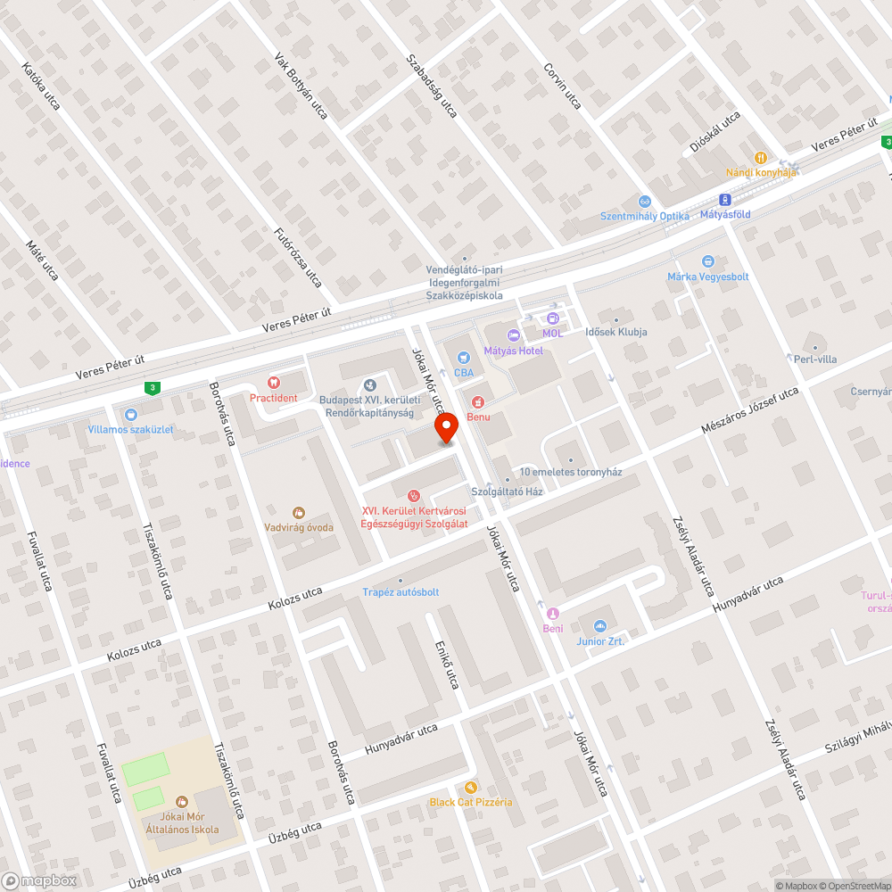 Jókai Mór utca egy része és Csenge utca sötét (idén sokadszorra) bejelentés helye