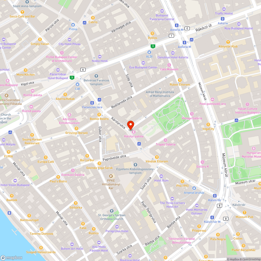 V. Károlyi u. - Ferenczy u. sarok - parkolásgátló pótlása vagy csonk megszűntetése bejelentés helye