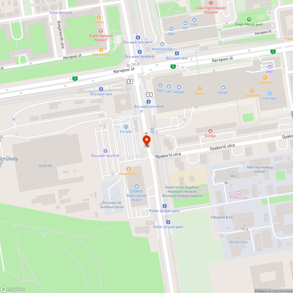 Megrongált fülke bejelentés helye