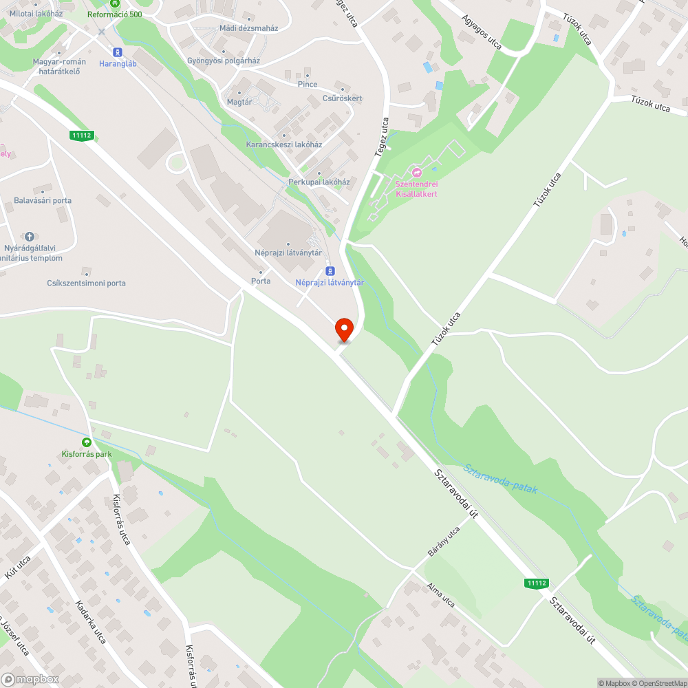 Sztaravodai út - Tegezutca találkozásánál kátyú bejelentés helye