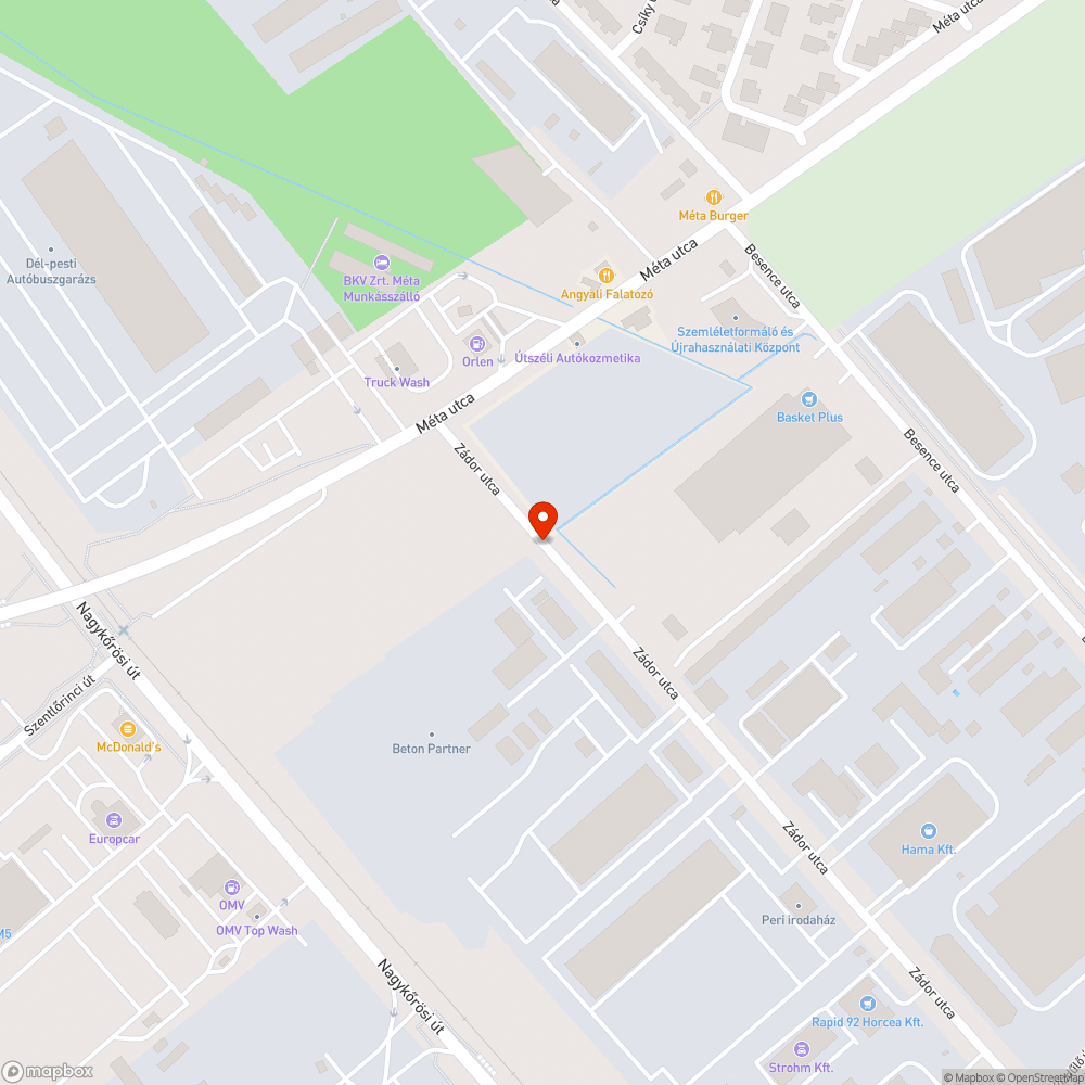 Zádor utcában keletkezett kátyú bejelentés helye