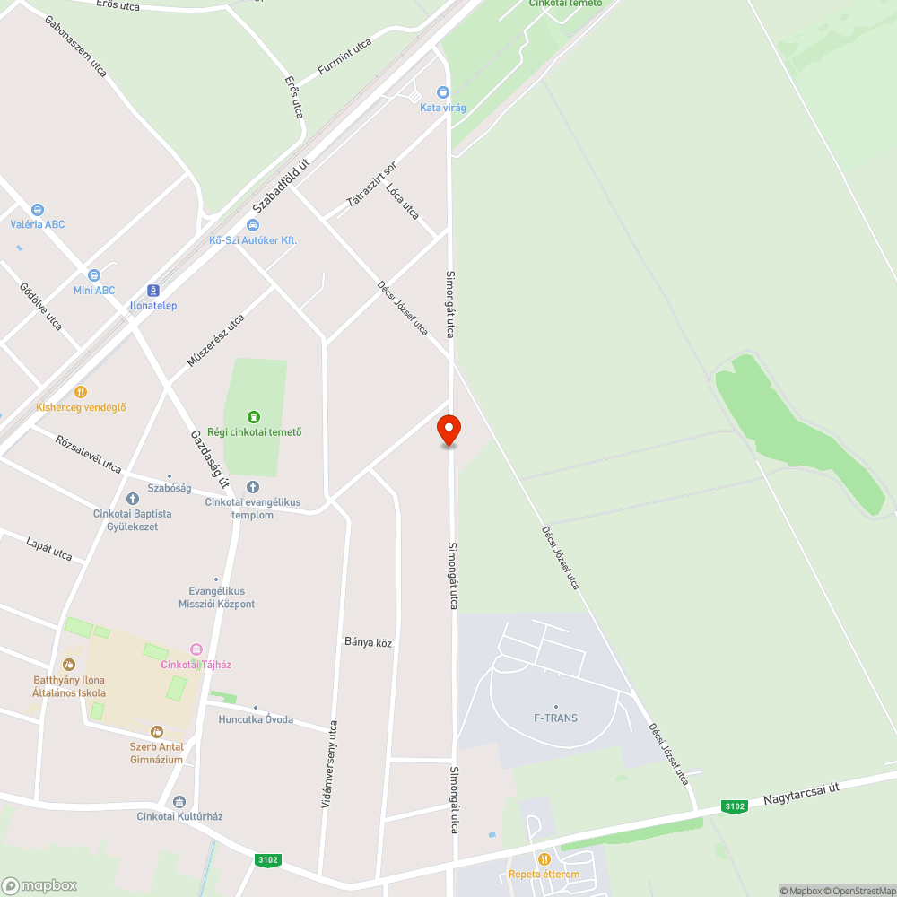 Veszélyes nagyságú kátyú bejelentés helye