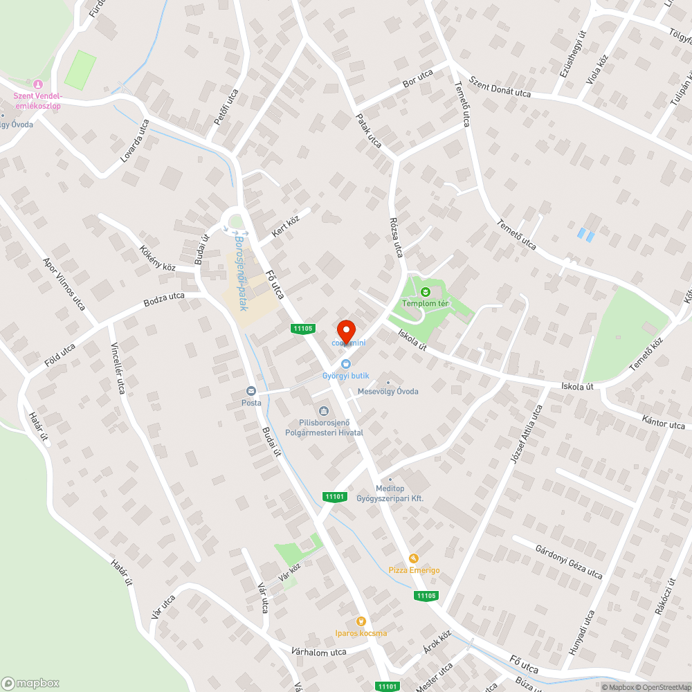 Templom u. 3 előtti közvilágítás bejelentés helye