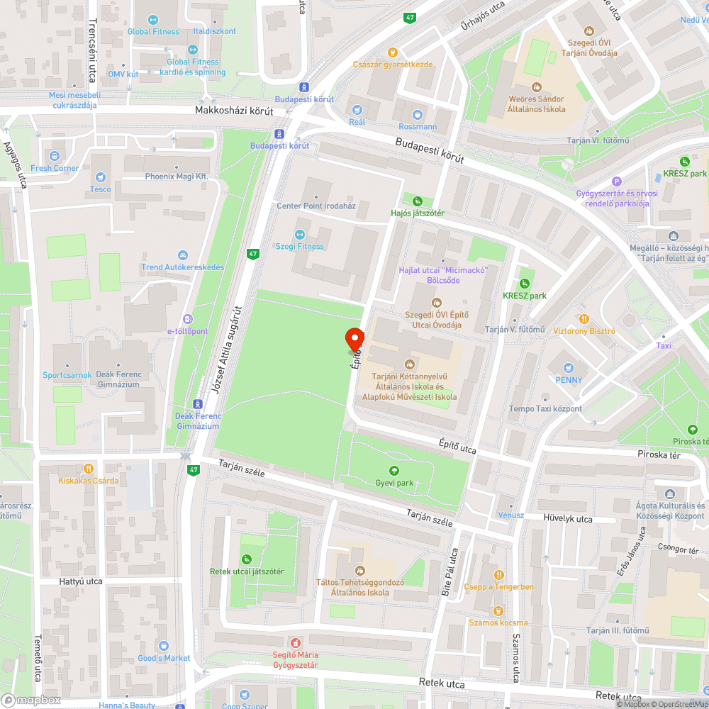 Építő utcai csatornafedelek körüli kátyúk bejelentés helye