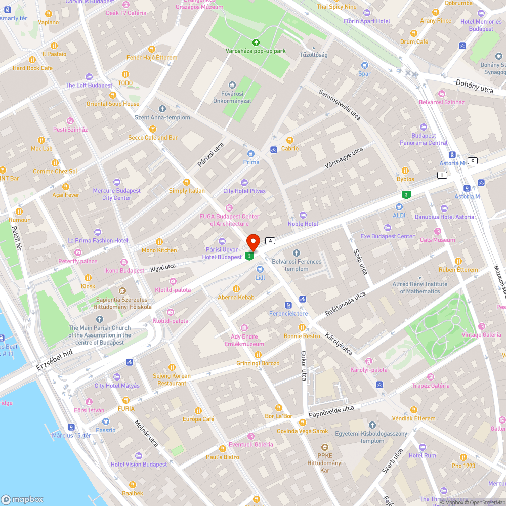 becsapódási kráter a Ferenciek terénél bejelentés helye