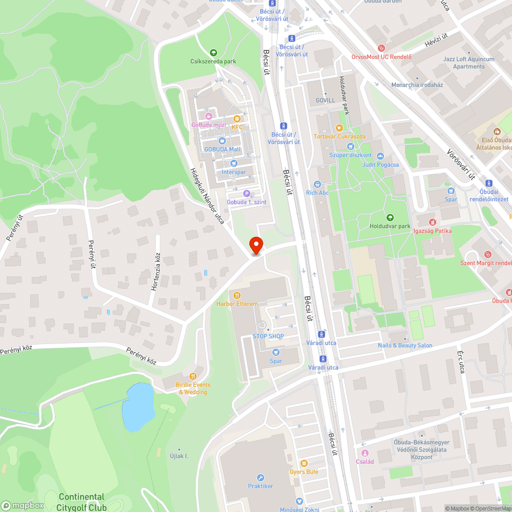 III. kerület Perényi út kátyú bejelentés helye