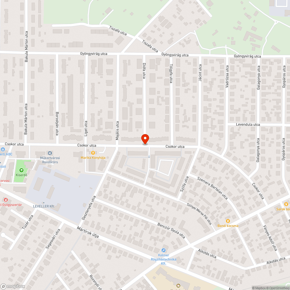 Kátyú a Csokor utcán bejelentés helye