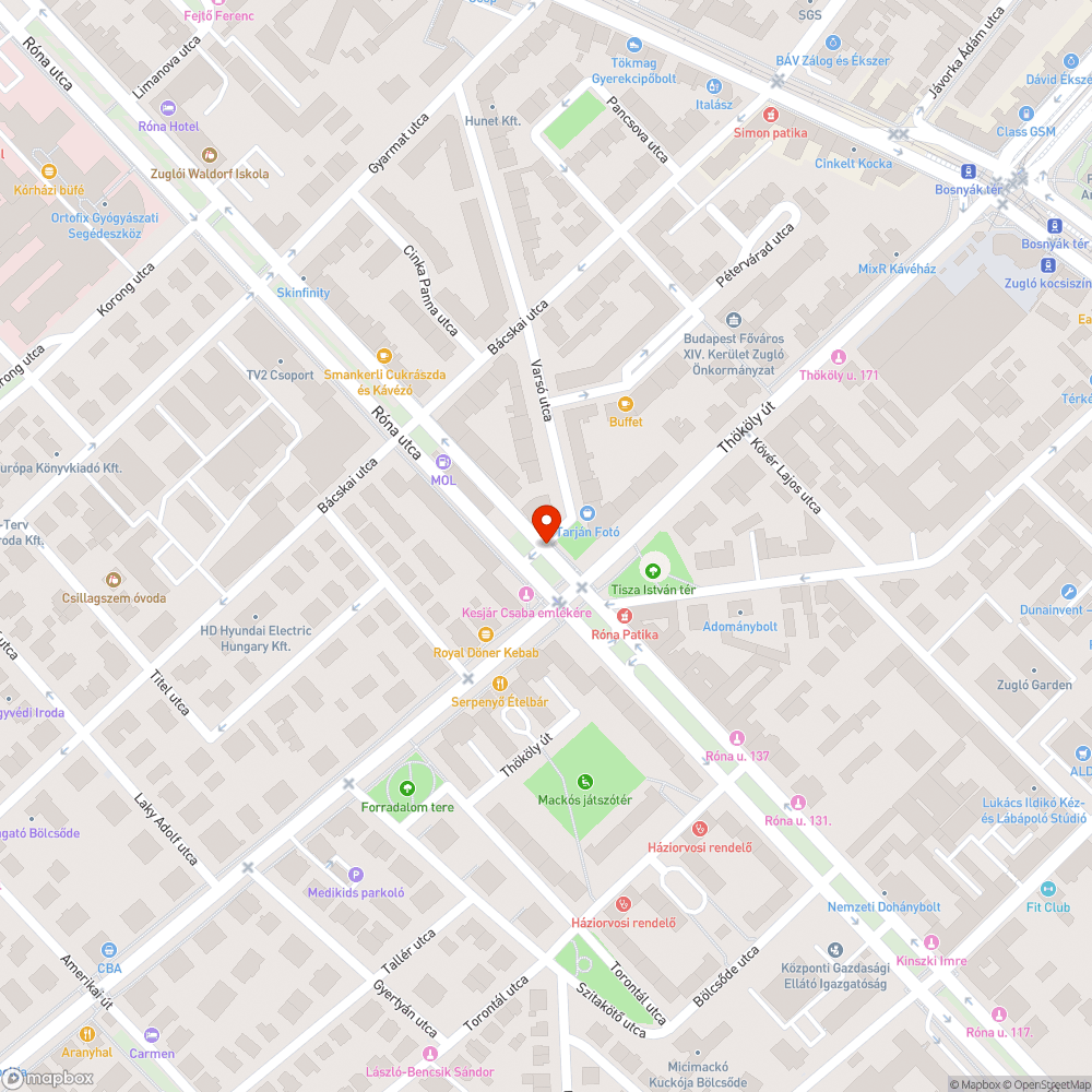 Kátyús útburkolat a Varsó utca-Róna utca sarkánál bejelentés helye